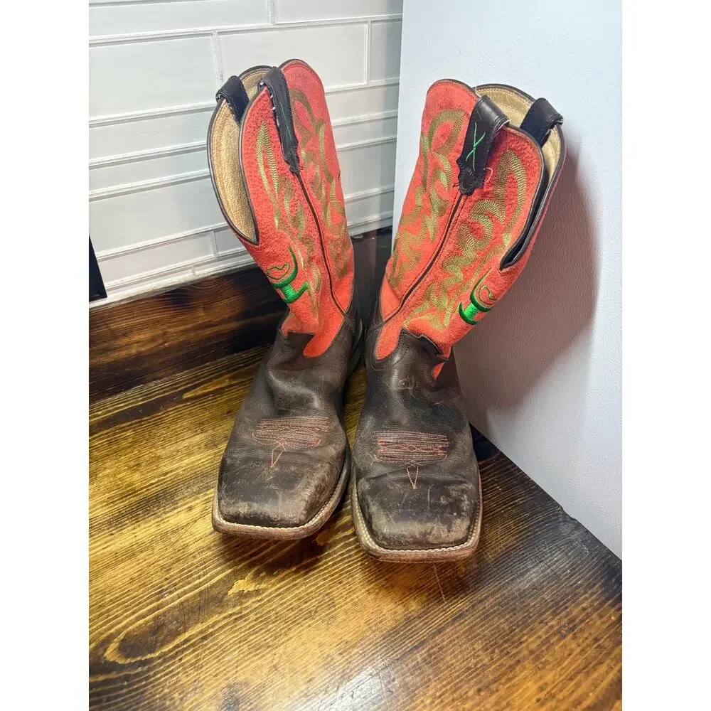 Mens Orange And‎ Brown Cowboy Boots Size 11.5